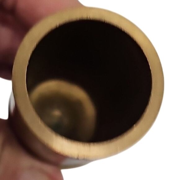 Set of Two Turned Antique Brass Cylinders Candle and Change Holder w/Lid 4.5" T - Picture 4 of 8